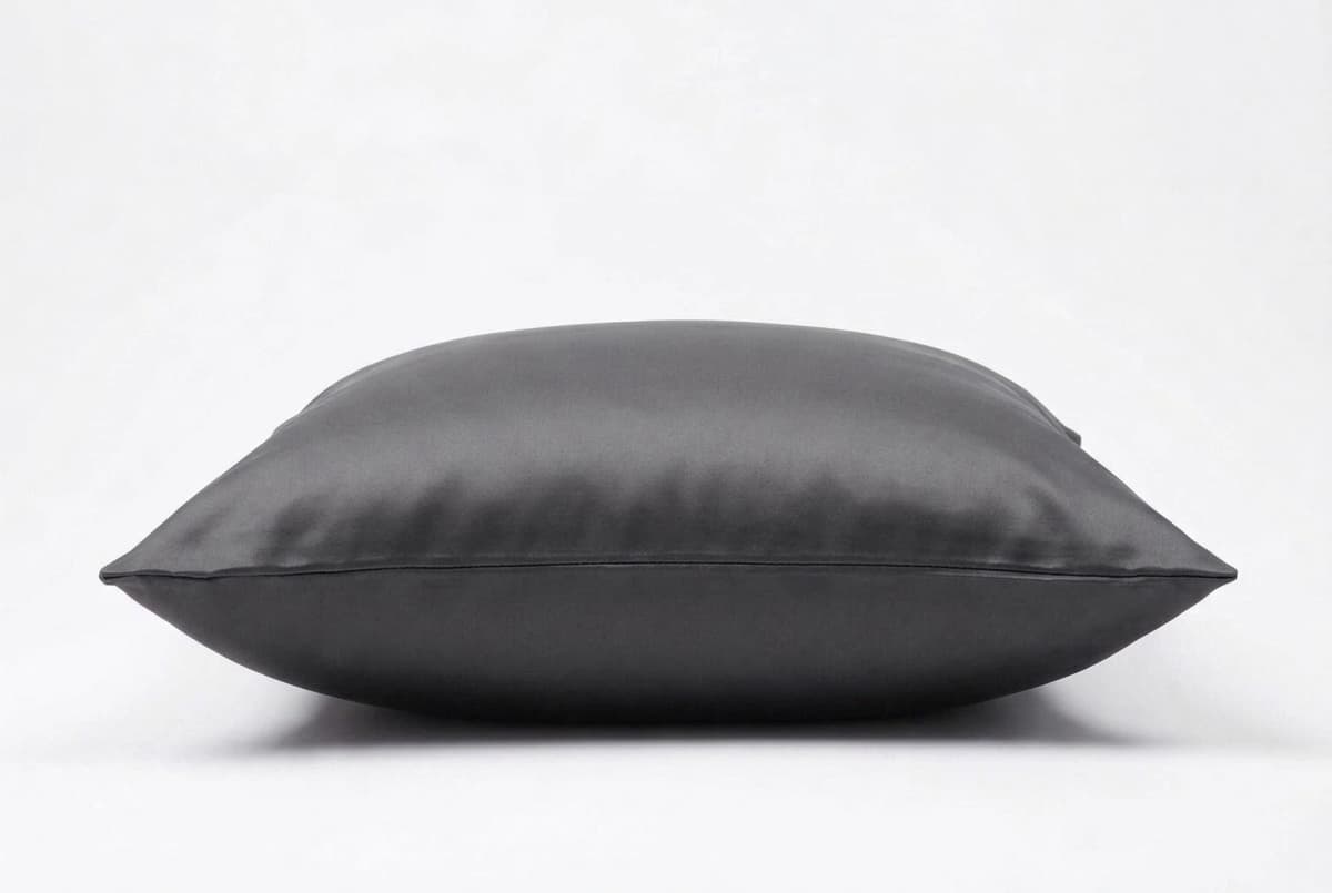 Charcoal silk pillowcase on pillow